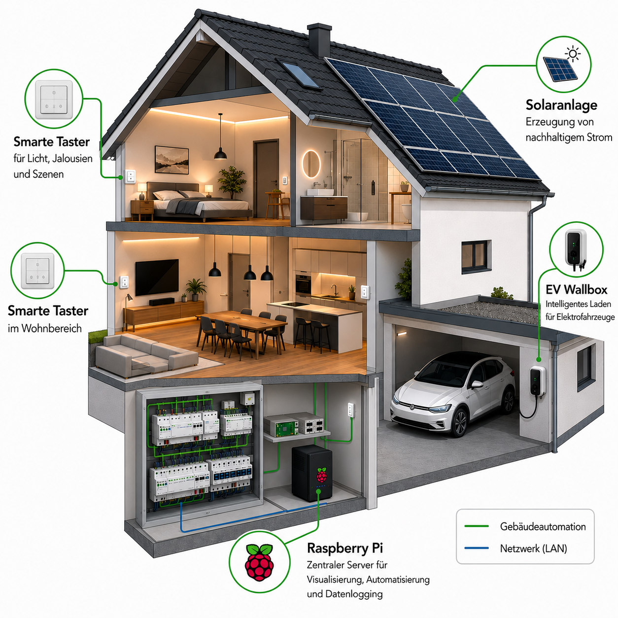 Isometrisches Smart-Home mit KNX, Shelly, PV und Home Assistant